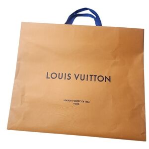 Louis Vuitton Orange Shopping Bag with Navy Handles.